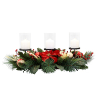 Red Poinsettia and Gold 3  Lite Candle Christmas   Centrepiece  