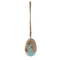 Hanging Easter Wooden Egg - Blue Bunny