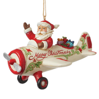 Santa in Airplane Hanging Christmas Ornament  7cm