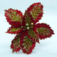 Red and Gold Bead Poinsettia 32cm