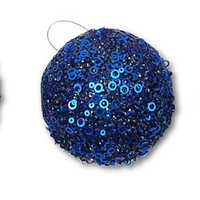 Blue Sequin Christmas Bauble 10cm