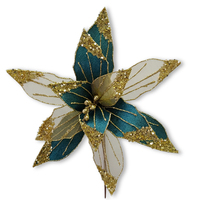 Teal Green and Gold Sheer Poinsettia 30cm