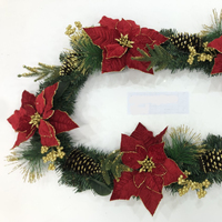 Red and Gold Poinsettia with Gold Pinecones and Berries 180cm Christmas Garland