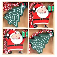 Santa Tree Hanging Wooden Decorations.  8pc