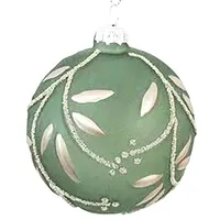 Green Frosted Glass Bauble with Leaf 8cm