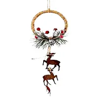 Twine Pine Berry Door Hanger with Rusty Reindeer