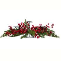 Red Berry and Pine Needle 3 Lite Candle Holder