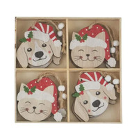 Cat and Dog Hanging MDF Christmas Decorations 8pc