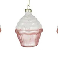 Cup Cake  Hanging Glass Christmas Decoration