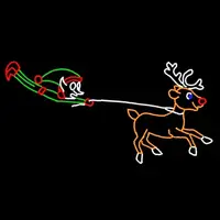 Elf Catching Reindeer Rope Light Christmas Display