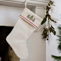 Tree with Lights Linen Christmas Stocking