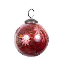 Red Lustre Etched  Glass Hanging Ball 7.5cm