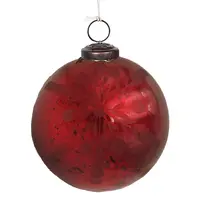 Ruby Snowflake Etched Glass Hanging Bauble 8cm