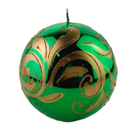 Christmas Green Metallic and Gold Florentino Ball Candle 12cm