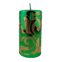 Christmas Green Metallic and Gold Florentino Pillar Candle