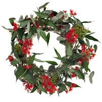 Deluxe Red Bottlebrush Eucalyptus Mix Artificial Wreath 63cm