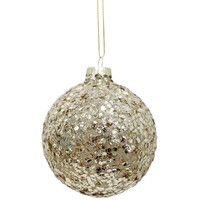 Champagne Glitter Glass Hanging Christmas Bauble 8cm 6pk