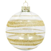 Clear Gold Stripe Glass Hanging Christmas Bauble 8cm 6pk