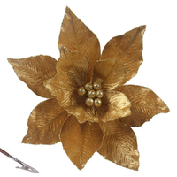 Gold Poinsettia With Clip 30cm