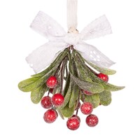 Red Mistletoe Spray 8cm Hanging Christmas Decoration