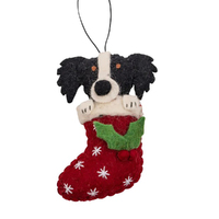 Felt Black Collie  in Stocking Christmas Decoration. 12cm