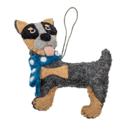 Felt Cattle Dog with Blue Scarf Christmas Decoration. 11cm