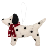 Felt Dalmatian with Red Scarf Christmas Decoration. 11cm