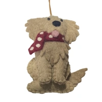 Pashom Felt Fluffy Dog with Red Scarf Christmas Decoration. 11cm