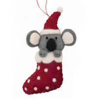 Felt Koala in Red Spot Stocking Christmas Decoration 14cm