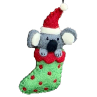 Felt Koala in Green with  Red Spot Stocking 14cm