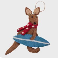 Felt Kangaroo Brown with Surfboard Christmas Decoration 12cm