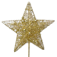 Gold Beaded Glitter Star Tree ChristmasTopper on Stick 30cm