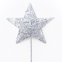 Silver Beaded Glitter Star Christmas Tree Topper on Stick 30cm