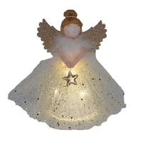 Cream and Gold Fabric Angel Christmas Tree Topper with Lights 19cm