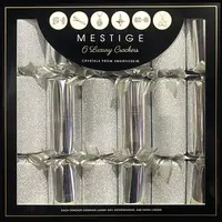  Silver and Silver Glitter Crackers with Swarovski® Crystal Gifts - 6 Pk