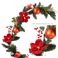 Gold Leaf with Red Magnolia  Christmas Garland 180cm