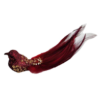 Burgundy  Long Tailed Clip on Christmas Bird