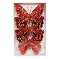 Red  and Gold Sparkle  Christmas Butterfly Clip 3 pc