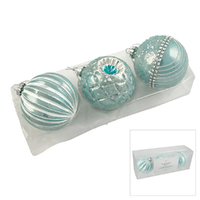 Mint  Green and Silver 8cm Glass Christmas Baubles