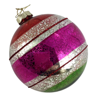 Retro Pink Stripe Christmas Hanging Bauble 10cm