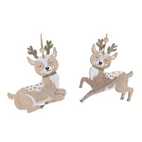 Natural, White, Gold Reindeer Hanging Decorations 8pc