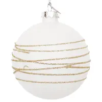 Glass Glitter Wrapped Bauble White 8cm