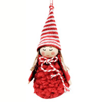 Red Fabric and Timber Hanging Christmas Girl