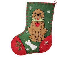 Felt Santa Stocking with Dog Hanging Christmas Decoration