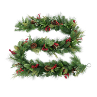 Cedar Magnolia Leaf, Berry and Pinecone Christmas Garland