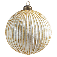 Ribbed Ivory Glitter 12cm Christmas Bauble