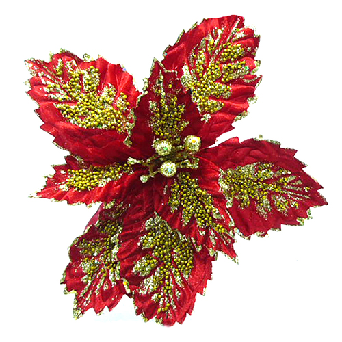 Red and Gold Bead Poinsettia 32cm