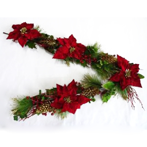 Red Poinsettia Gold Pinecone  Garland 180cm