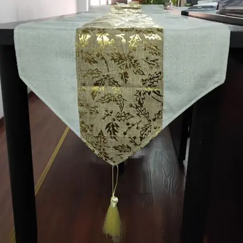 Linen with Gold Holly  Table Runner 180 x 33cm