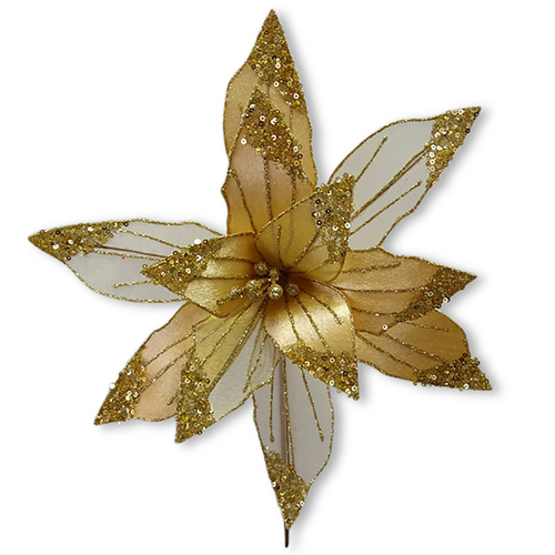 Gold  Sheer Sequin  Poinsettia 30cm